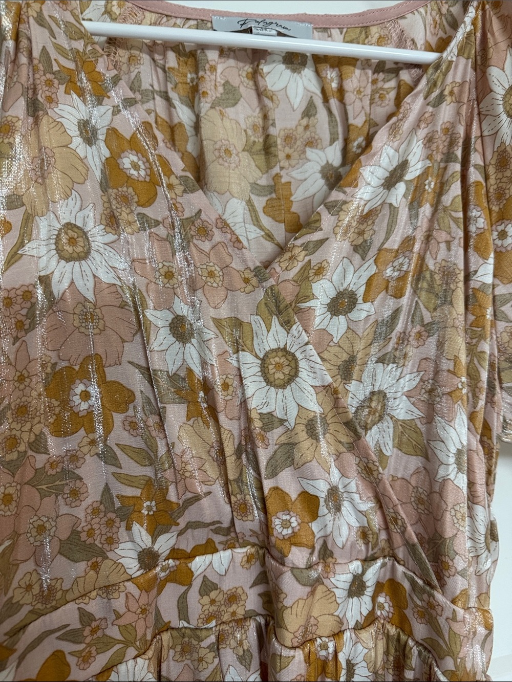 Floral Puff-Sleeve Maxi Dress in Pink and Mustard - Picture 3 of 5